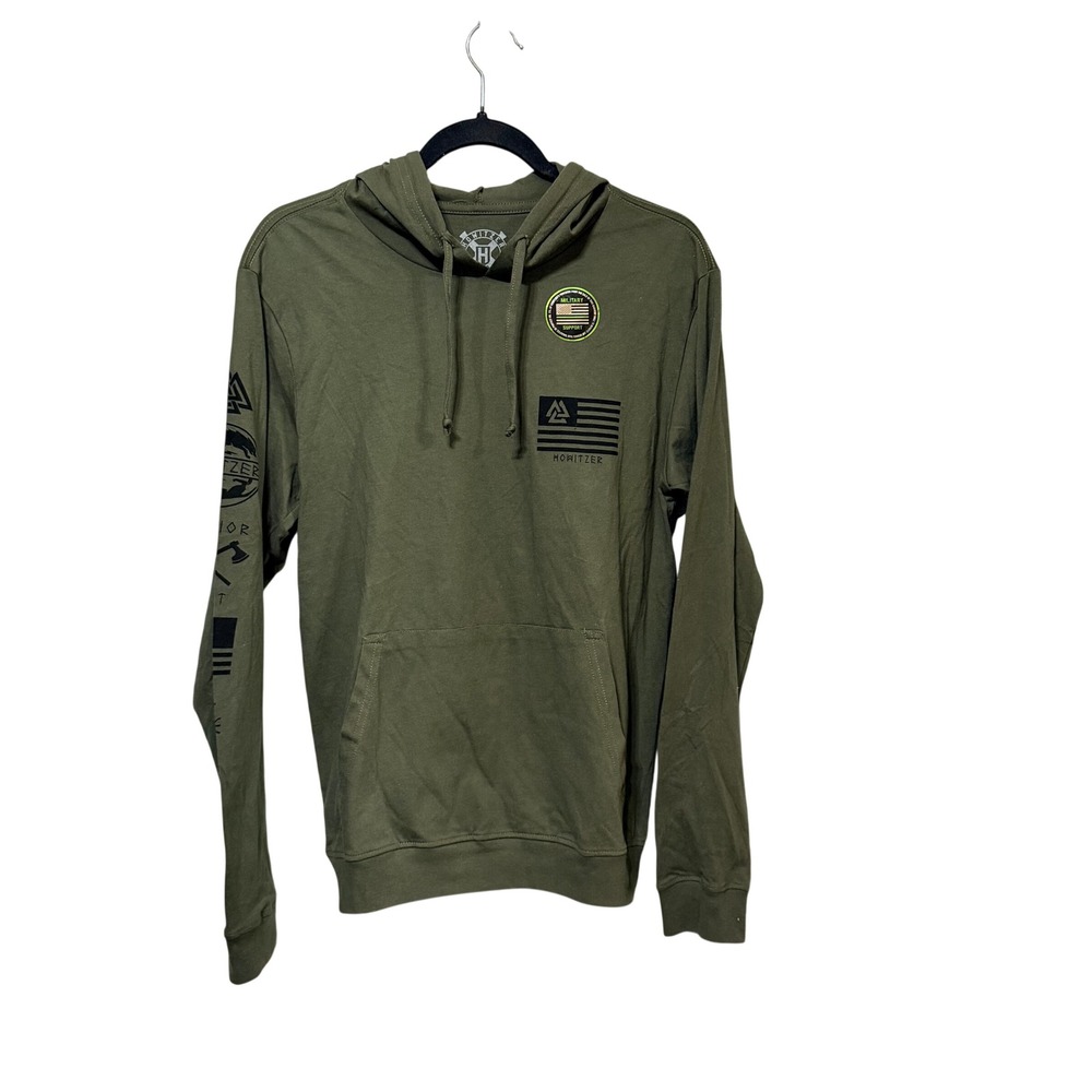 Howitzer Patriot Mfg Mens Olive Green Til Valhalla Viking Wolf Graphic Hoodie S